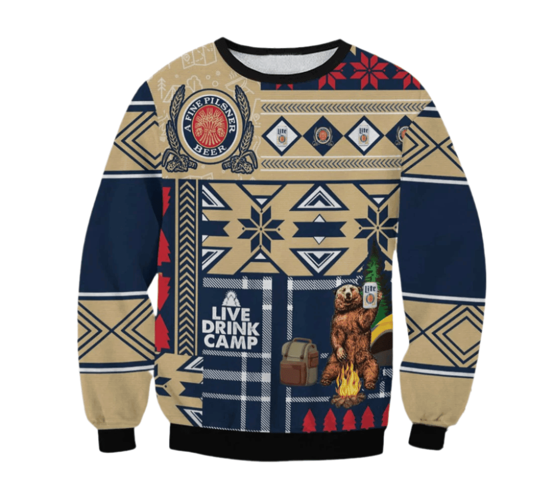 Miller Lite Live Drink Camp Ugly Sweater