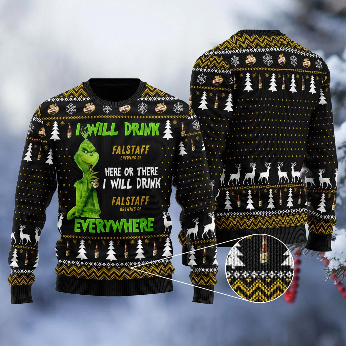 Falstaff Grinch Will Drink Everywhere Ugly Sweater
