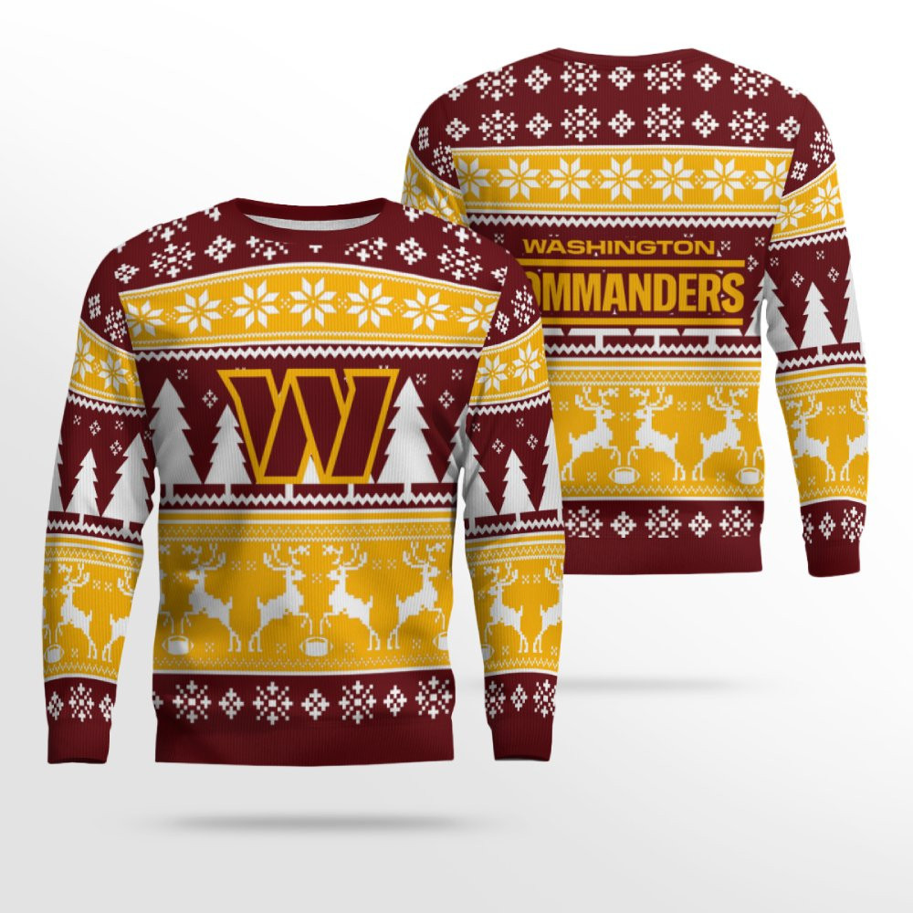 2026 Christmas Commanders Reindeer Football Ugly Sweater