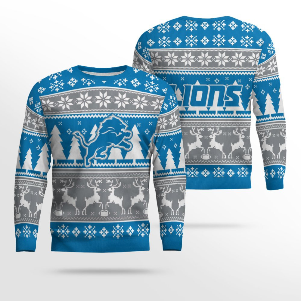2026 Christmas Lions Reindeer Football Ugly Sweater