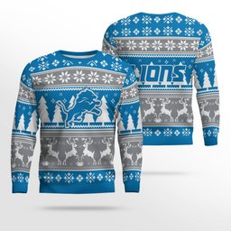 2026 Christmas Lions Reindeer Football Ugly Sweater