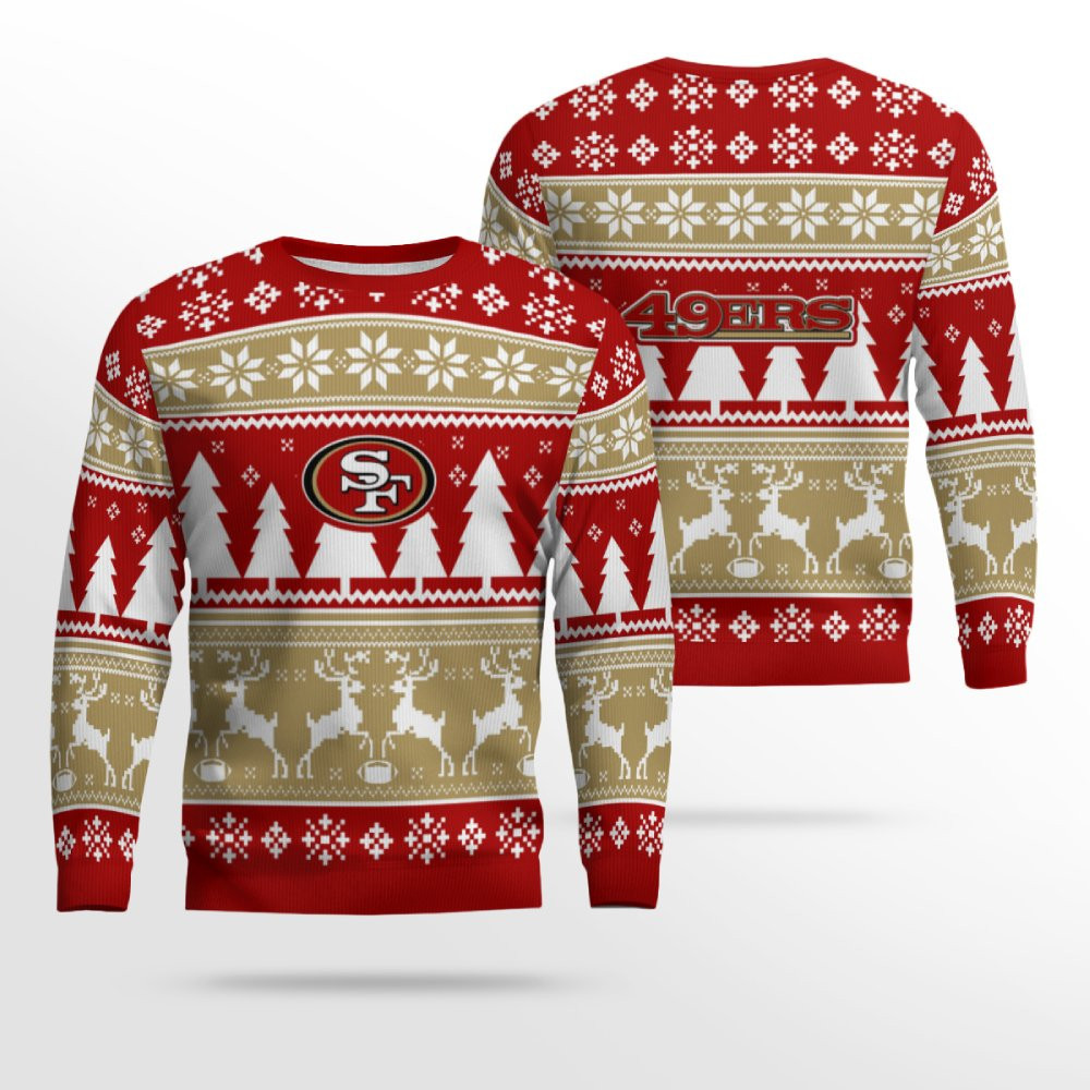 2026 Christmas 49ers Reindeer Football Ugly Sweater