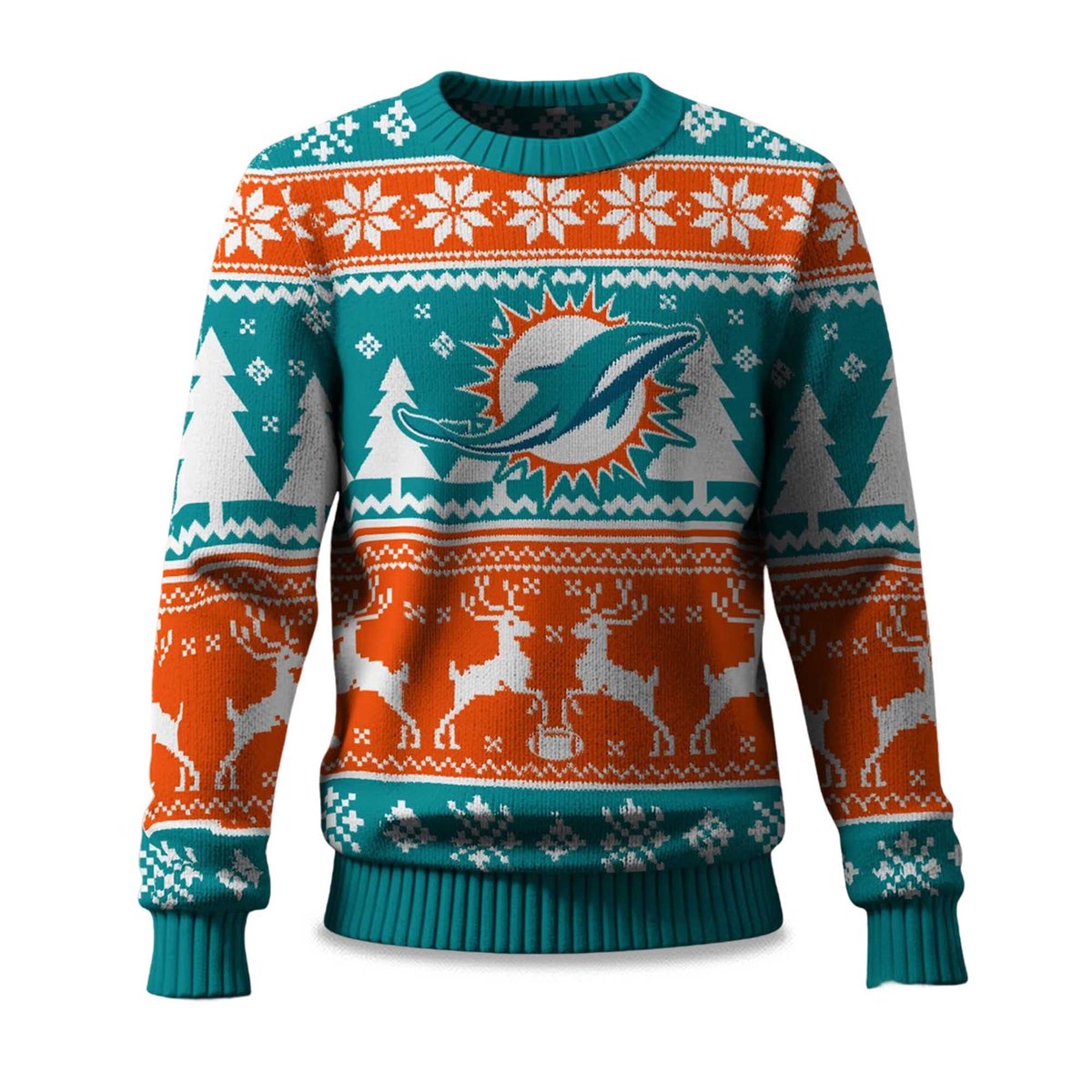 2026 Christmas Dolphins Reindeer Football Ugly Sweater