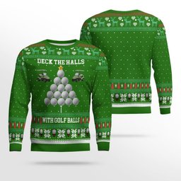 2026 Christmas Deck the Halls with Golf Balls Ugly Sweater Green