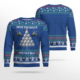 2026 Christmas Deck the Halls with Golf Balls Ugly Sweater Blue