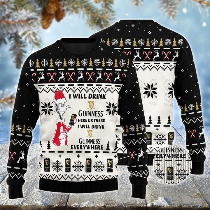 Guinness Cat Hat Will Drink Everywhere Ugly Sweater