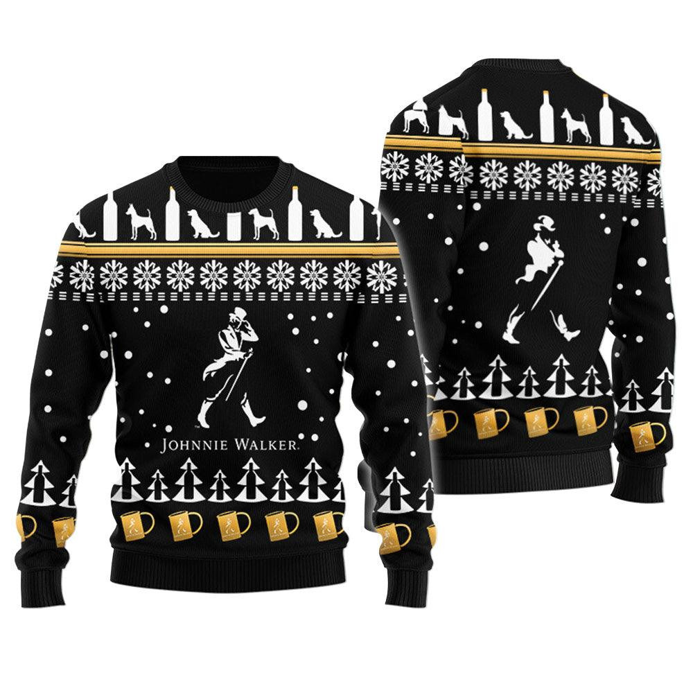 Johnnie Walker Puppy Snowflake Pattern Ugly Sweater