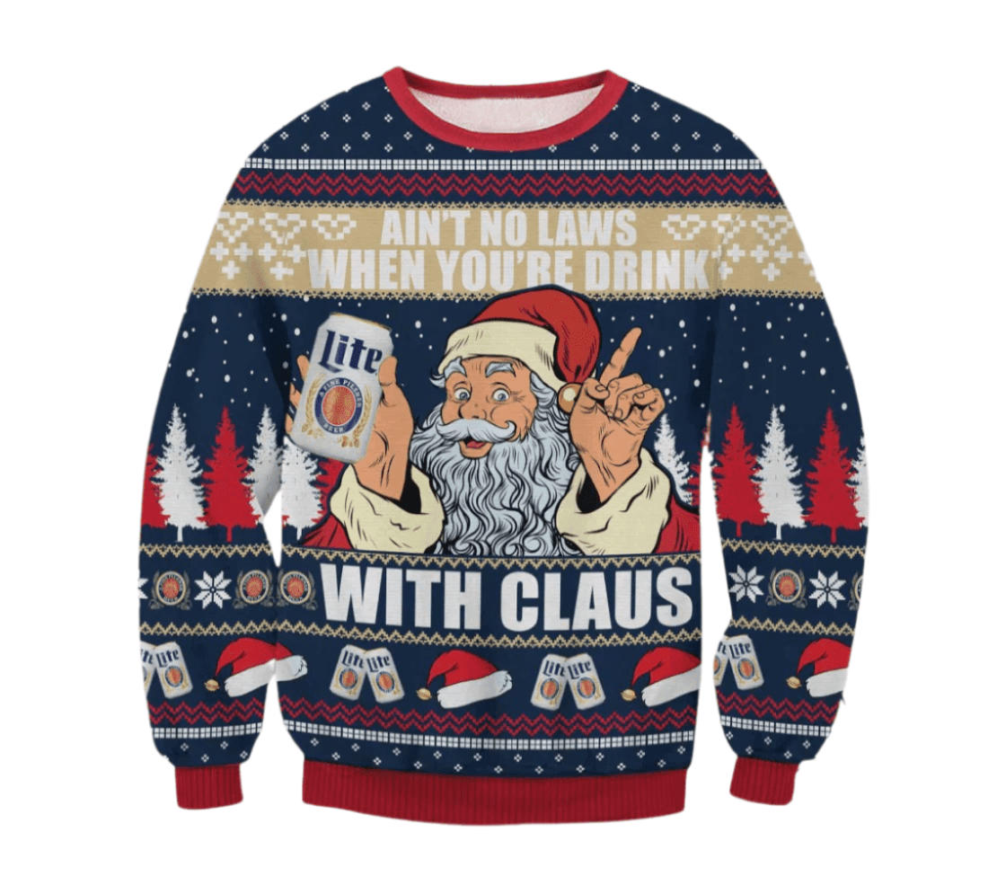 Miller Lite Drink With Claus Ugly Sweater