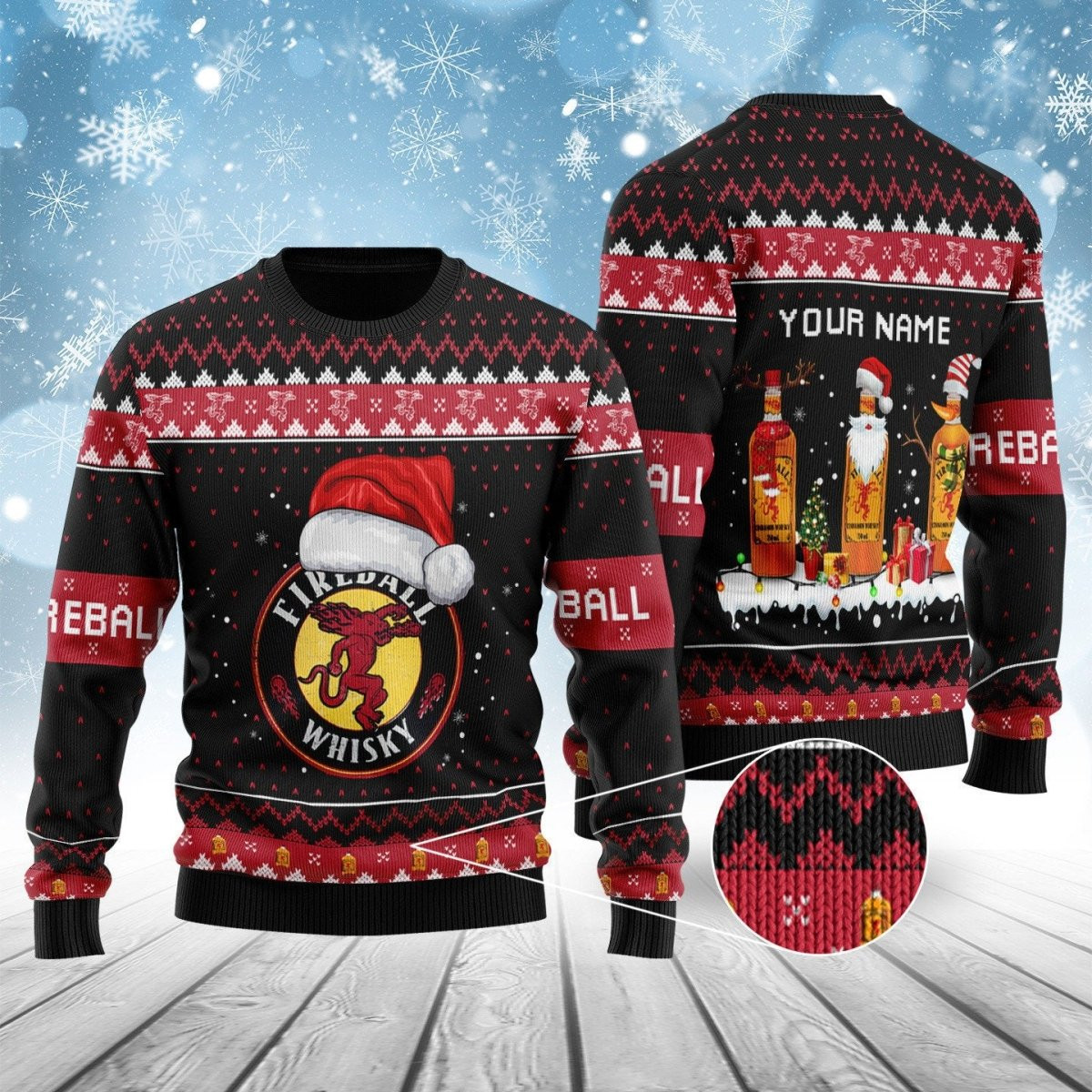 Fireball Bottle Santa Ugly Sweater