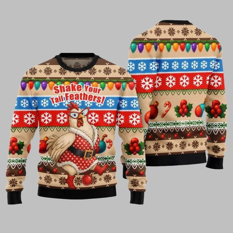 2026 Christmas Chicken Shake Your Tail Feathers Ugly Christmas Sweater