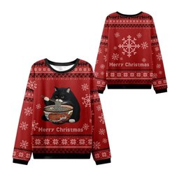 2026 Christmas Fat Cat Eating Ramen Ugly Sweater