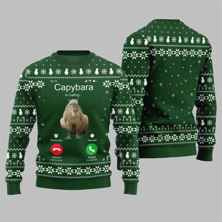 2026 Christmas Calling Capybara Ugly Sweater