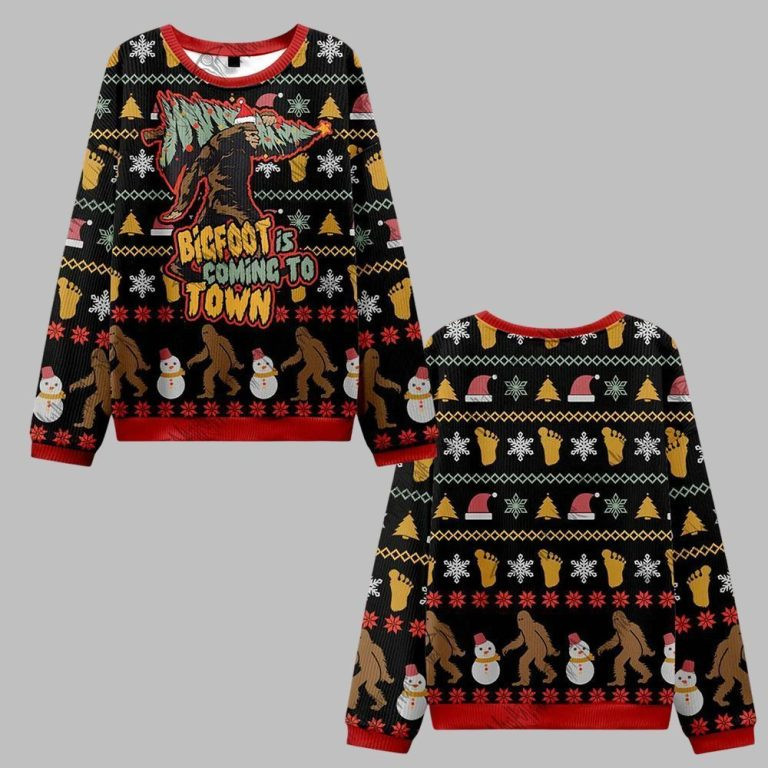 2026 Christmas Bigfoot is Coming to Town Ugly Christmas Sweater