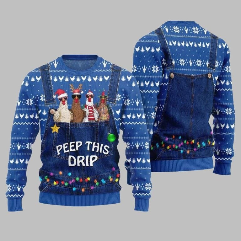 2026 Christmas Chicken Peep This Drip Ugly Christmas Sweater