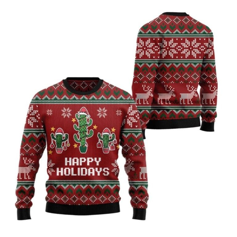 2026 Christmas Cactus Happy Holidays Ugly Christmas Sweater