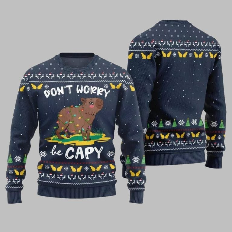 2026 Christmas Dont Worry Be Capy Ugly Christmas Sweate Navy