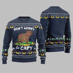 2026 Christmas Dont Worry Be Capy Ugly Christmas Sweate Navy
