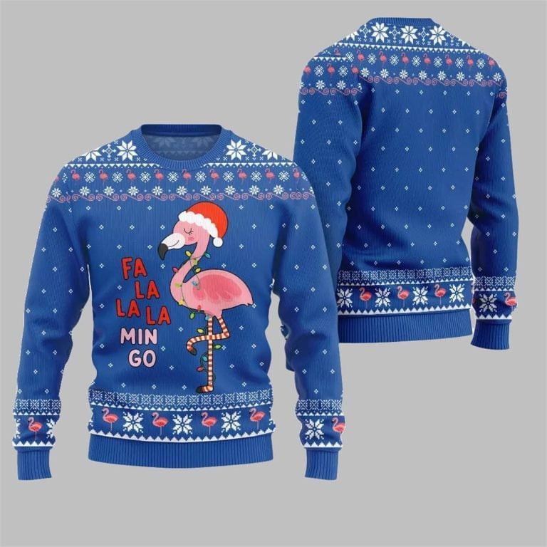 2026 Christmas Fala Mingo Flamingo Sweater Blue