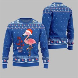 2026 Christmas Fala Mingo Flamingo Sweater Blue