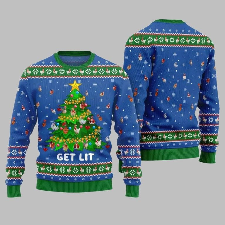2026 Christmas Epic Chicken Ornament On Christmas Tree Ugly Christmas Sweater Blue