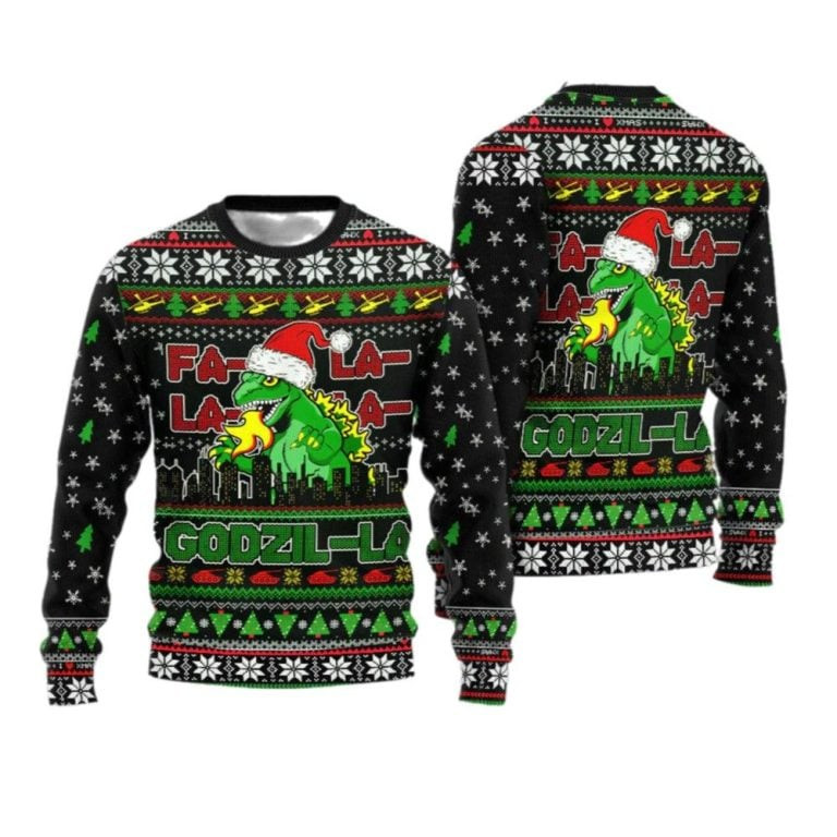 2026 Christmas Godzila Falalalala Ugly Christmas Sweater
