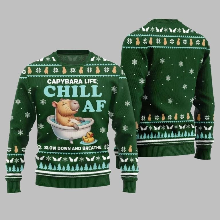 2026 Christmas Capybara Life Chill AF Ugly Christmas Sweater