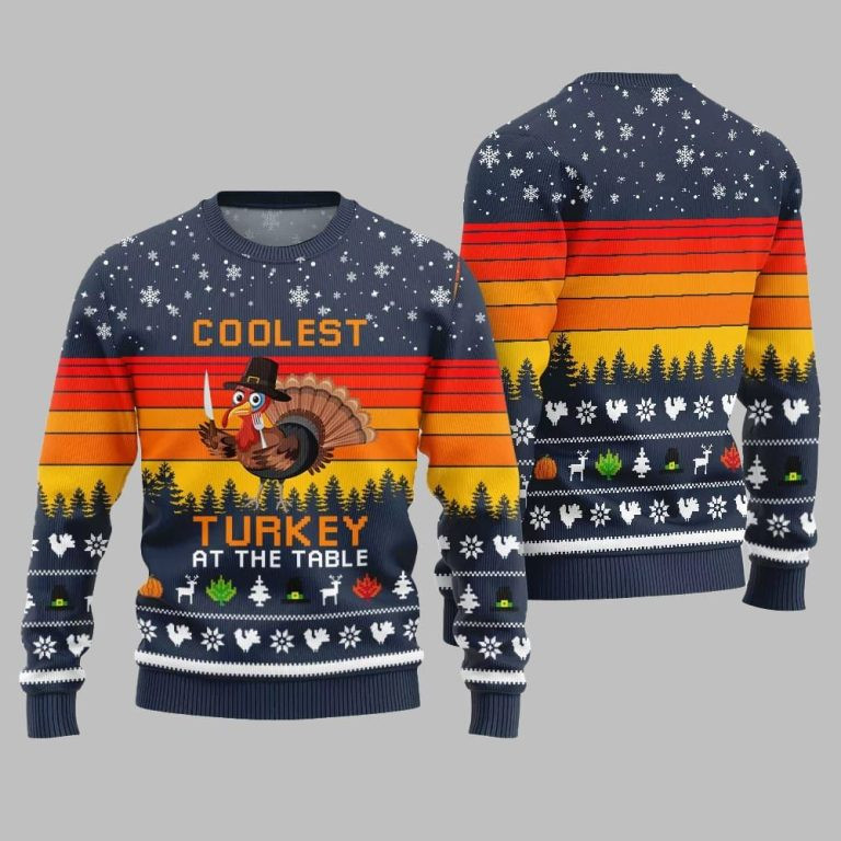 2026 Christmas Coolest Turkey At The Table Ugly Christmas Sweater