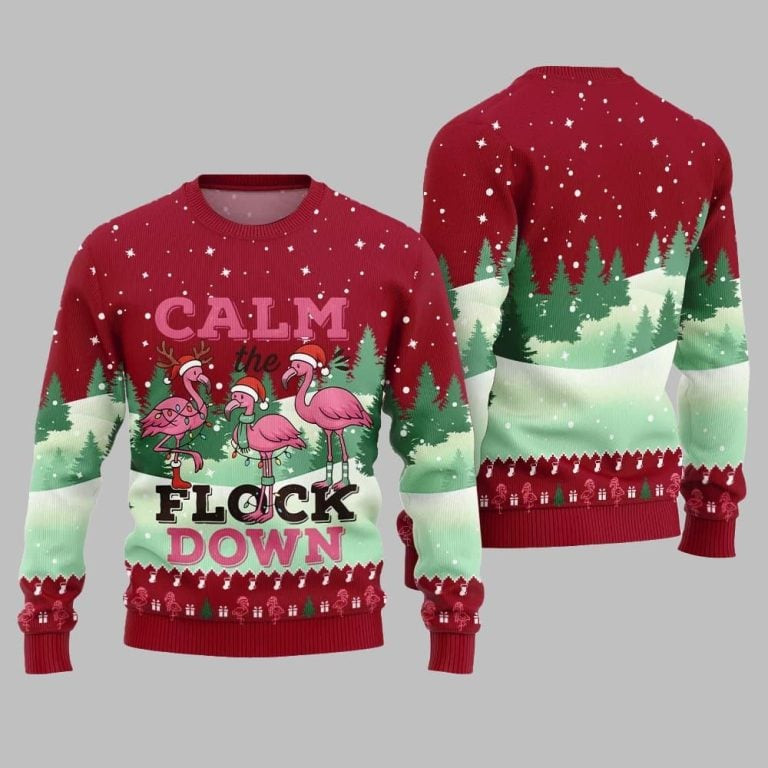 2026 Christmas Calm The Flock Down Ugly Christmas Sweater