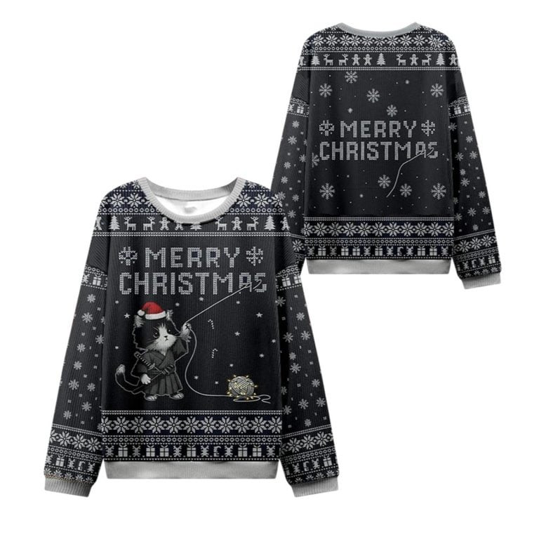 2026 Christmas Cat String Pull Ugly Sweater