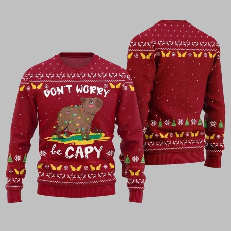 2026 Christmas Dont Worry Be Capy Ugly Christmas Sweate Red