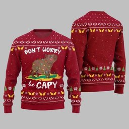 2026 Christmas Dont Worry Be Capy Ugly Christmas Sweate Red