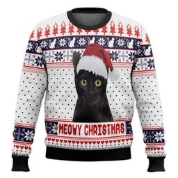 Meowy Christmas Cat With Santa Hat Ugly Christmas Sweater