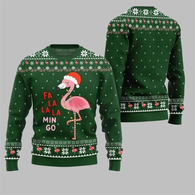 2026 Christmas Fala Mingo Flamingo Sweater Green