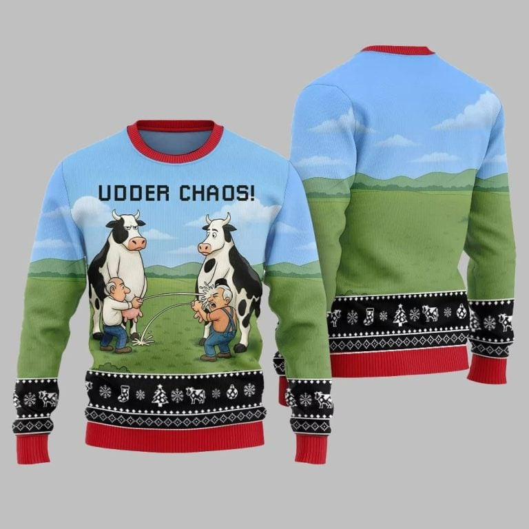 2026 Christmas Cow Udder Chaos Ugly Christmas Sweater