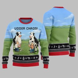2026 Christmas Cow Udder Chaos Ugly Christmas Sweater