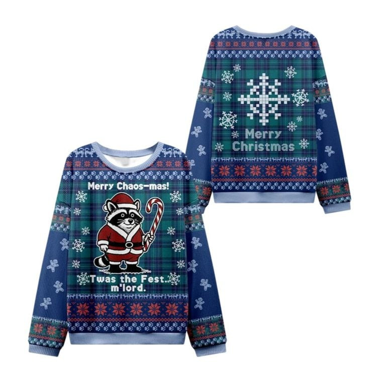 2026 Christmas Candy Raccoon Samurai Ugly Sweater