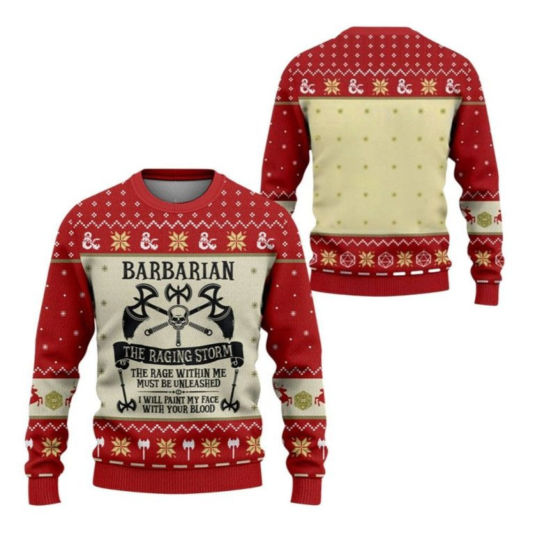 2026 Christmas DnD Barbarian The Raging Storm Ugly Sweater