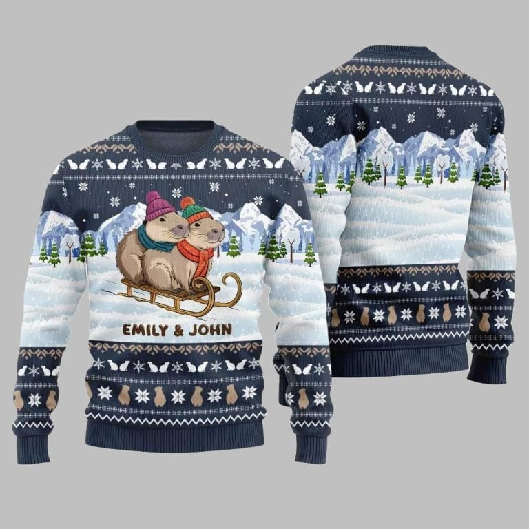 2026 Christmas Couple Capybaras Ugly Christmas Sweater
