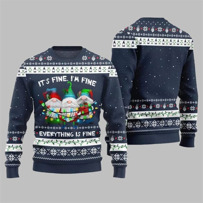 2026 Christmas Everything Is Fine Gnome Ugly Sweater Navy