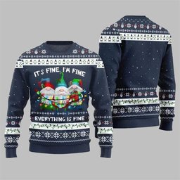 2026 Christmas Everything Is Fine Gnome Ugly Sweater Navy
