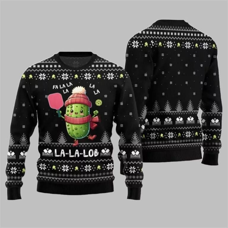 2026 Christmas Fa La Lob Pickleball Ugly Sweater Black