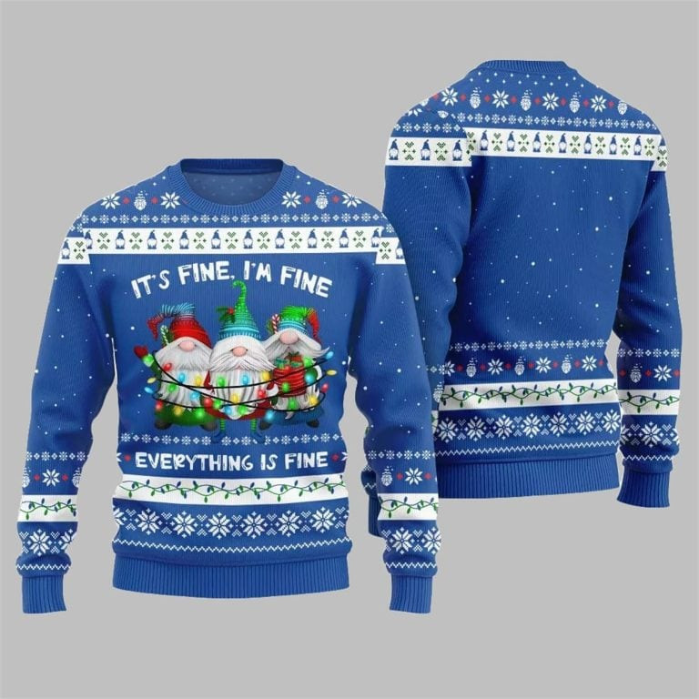 2026 Christmas Everything Is Fine Gnome Ugly Sweater Blue