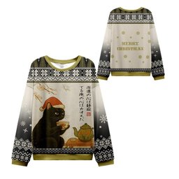 2026 Christmas Cat Drinking Tea Ugly Christmas Sweater