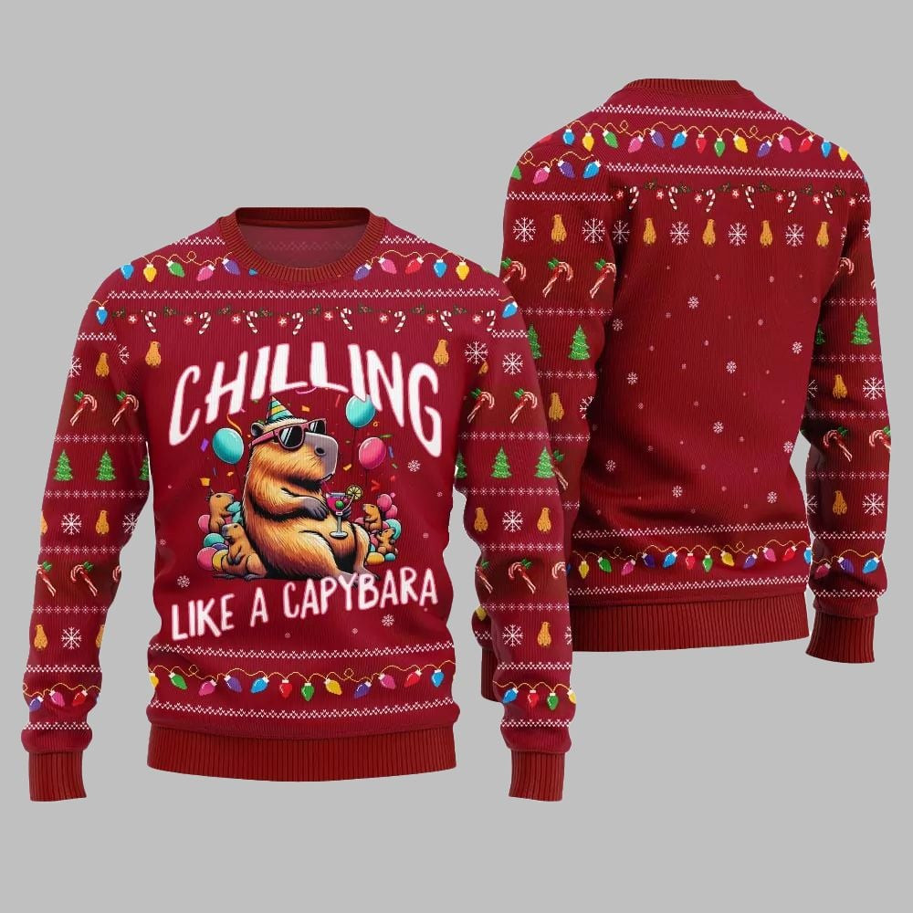 2026 Christmas Chilling Like A Capabara Ugly Christmas Sweater