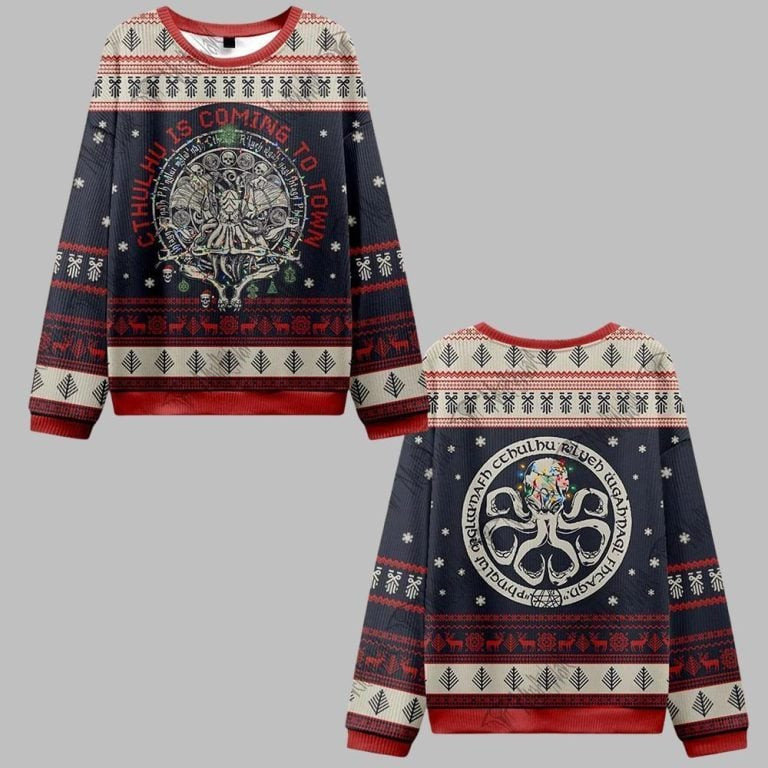 2026 Christmas Cthulhu Is Coming To Town Ugly Christmas Sweater