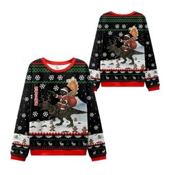 2026 Christmas Cat Riding A Dinosaur Ugly Sweater