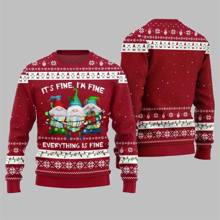 2026 Christmas Everything Is Fine Gnome Ugly Sweater Red