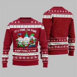 2026 Christmas Everything Is Fine Gnome Ugly Sweater Red