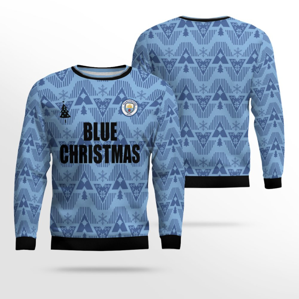 Blue Manchester City Retro Ugly Christmas Sweater