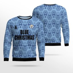 Blue Manchester City Retro Ugly Christmas Sweater